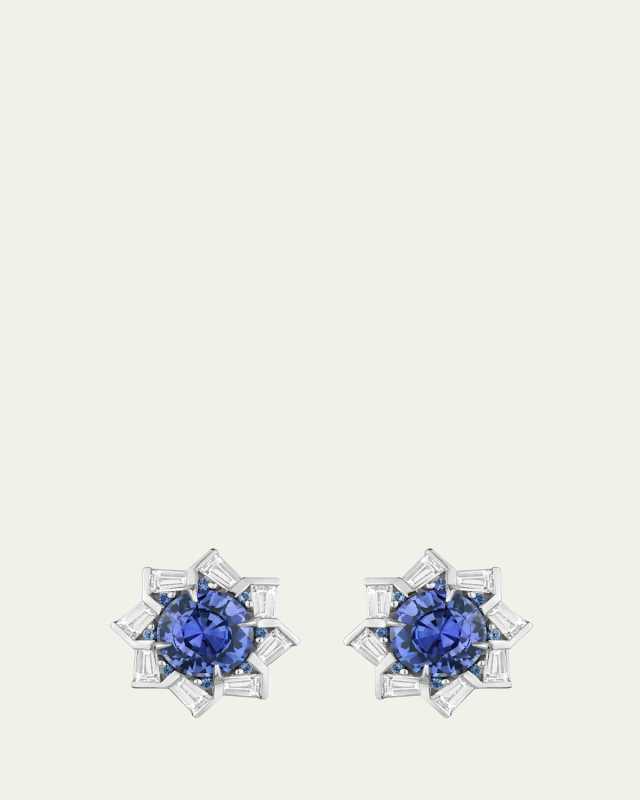 18K White Gold Sapphire and Diamond Spinner Stud Earrings